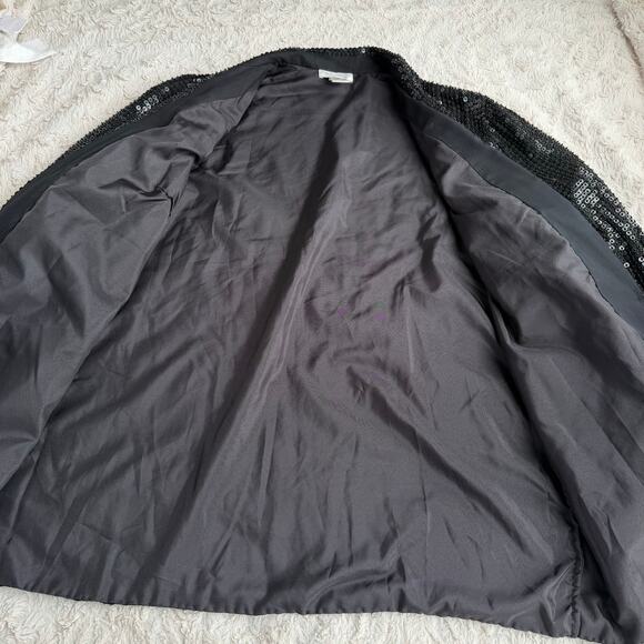 Vintage 80s 90s beaded sequin jacket sequined black formal evening silk L - Picture 8 of 13